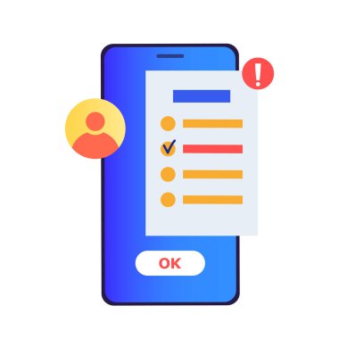 Survey document. Checklist form for feedback or questionnaire pool. Customer service, client satisfaction report. Education test, quiz or interview, human research assessment flat vector illustration.