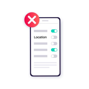 Inactive GPS service in location settings. Unable to detect geolocation on smartphone. Geoposition in off mode. Permission for navigator in electronic devices. Access for position on the map is denied
