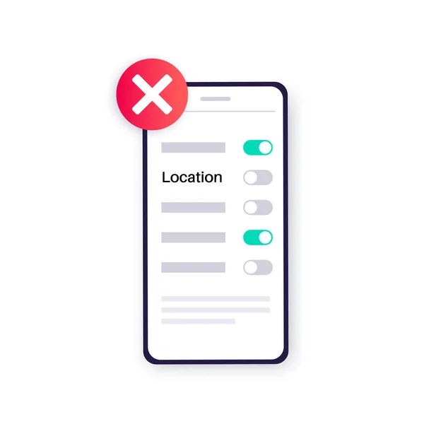 Inactive Gps Service Location Settings Unable Detect Geolocation Smartphone Geoposition — Stok Vektör
