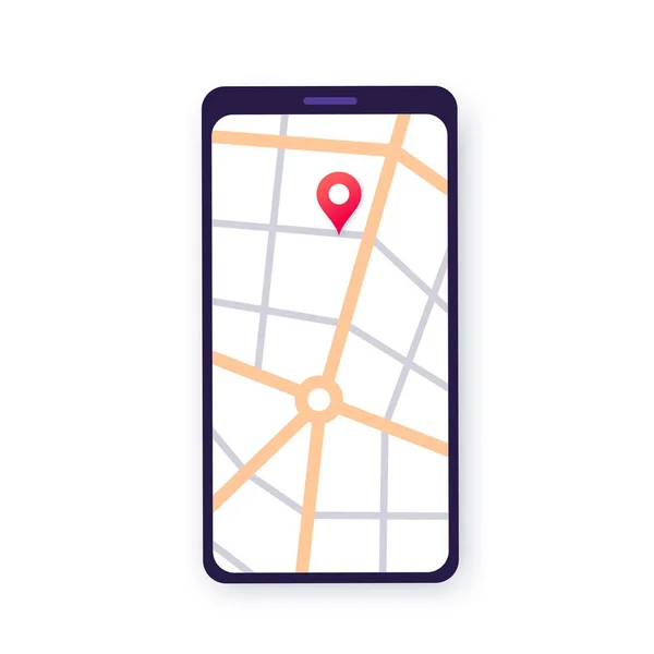 街道地图上的红针 智能手机上的位置设置 Gps激活地理定位模式选择 找到我的位置 电子设备上的领航员 地理位置平面矢量图解的访问 — 图库矢量图片