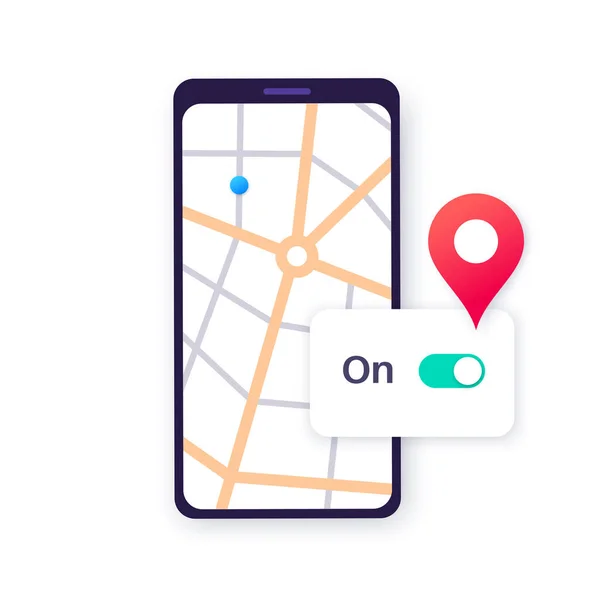 Location Settings Gps Activation Button Toggle Geolocation Mode Switch Smartphone — Vetor de Stock