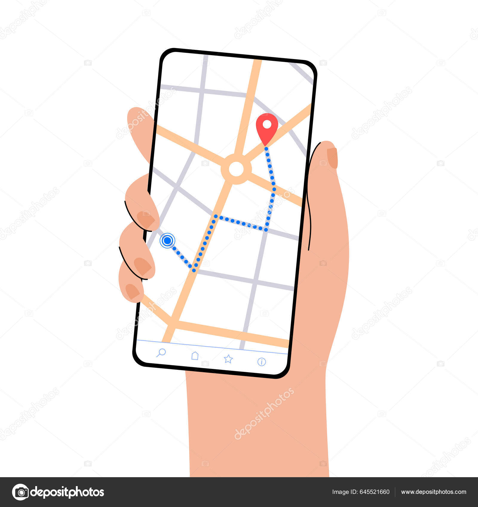 Gps Térkép Alkalmazás Okostelefonra Navigáció Város Utcájában Útvonal  Célállomás Telefon Stock Vektor: ©Pikovit 645521660