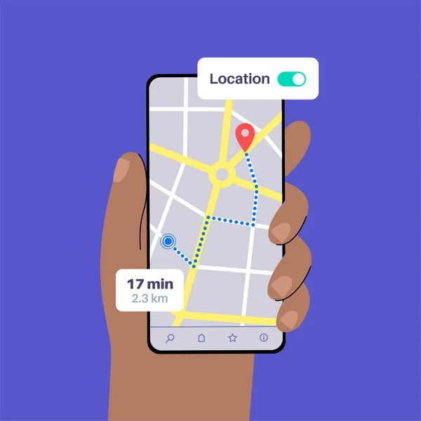 Application Suivi Carte Gps Pour Smartphone Navigation Dans Rue Route — Image vectorielle