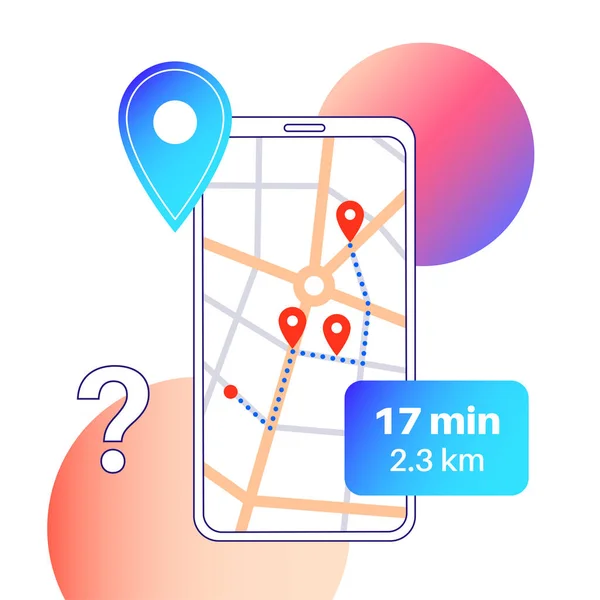 Applicazione Localizzazione Mappe Gps Smartphone Navigazione Nella Strada Della Città — Vettoriale Stock