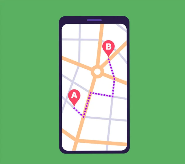 Applicazione Mappa Gps Smartphone Navigazione Nella Strada Della Città Itinerario — Vettoriale Stock