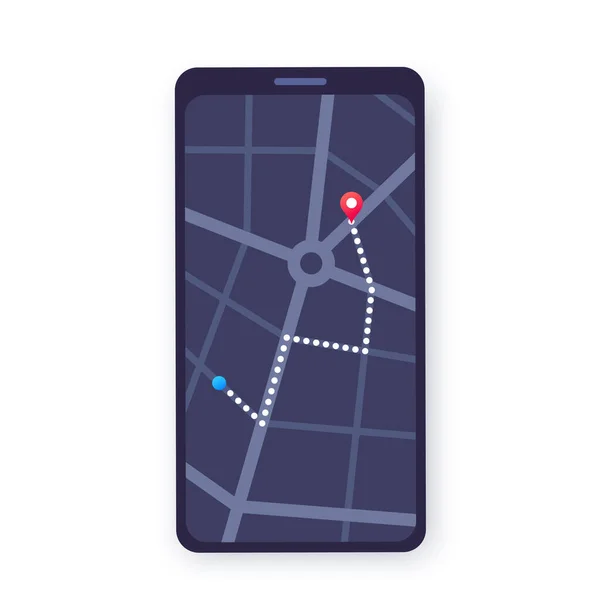 Akıllı Telefon Için Gps Haritası Uygulaması Şehir Caddesinde Seyrüsefer Rota — Stok Vektör