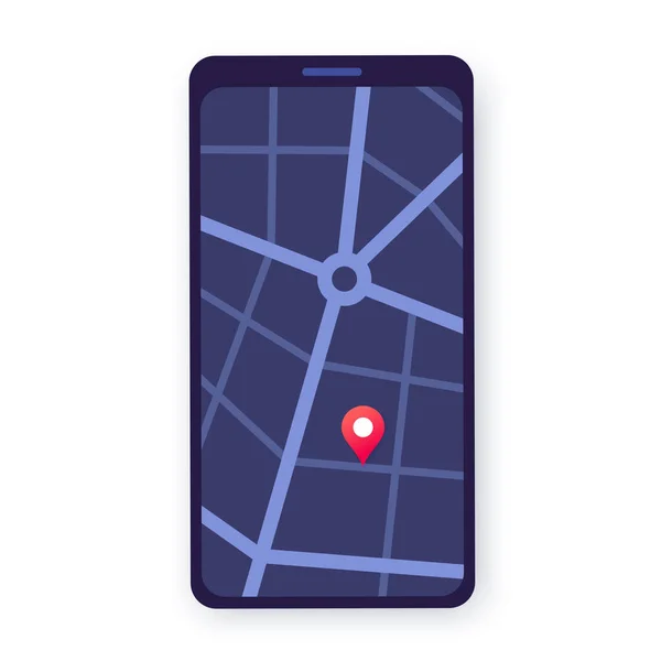 Pin Rojo Mapa Calle Interfaz Modo Nocturno Configuración Ubicación Teléfono — Vector de stock