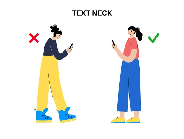 Tech Cou Cyphose Cervicale Posture Position Incorrecte Pour Utiliser Smartphone — Image vectorielle