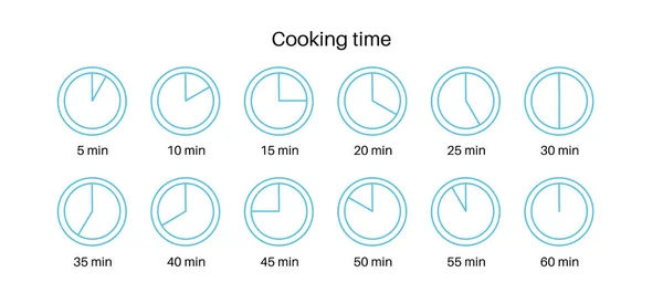 Yemek Pişirme Zamanı Konsepti Geri Sayım Zamanlayıcısı Koleksiyonu Dakikalık Ikonlar — Stok Vektör