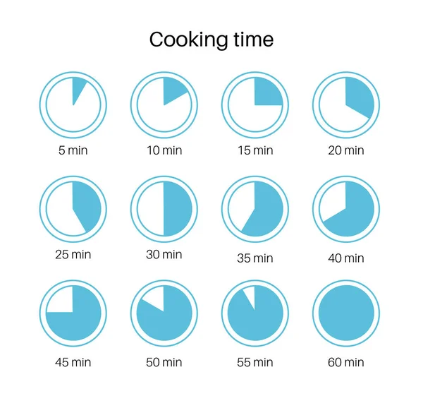 Cooking Time Concept Countdown Timers Collection Different Time Watch Minutes — Stock Vector