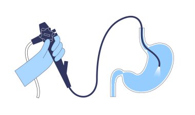 Gastroskopi prosedürü. Gastroenterolog gastroskop kullanıyor. Mide ve onikiparmak bağırsağı taraması. Gastroenteroloji, endoskopi ve mide hastalıkları. Sindirim sistemi enfeksiyonu ve tedavi vektörü