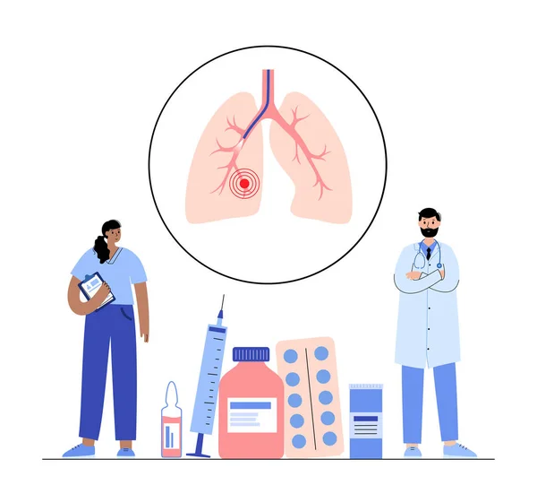 Procédure Bronchoscopie Pneumologue Utilise Bronchoscope Travers Trachée Dans Poumon Maladies — Image vectorielle