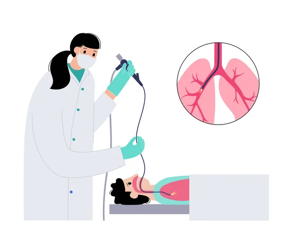 Bronkoskopi Pulmonolog Använder Ett Bronkoskop Genom Munnen Lungan Sjukdomar Andningsorganen — Stock vektor