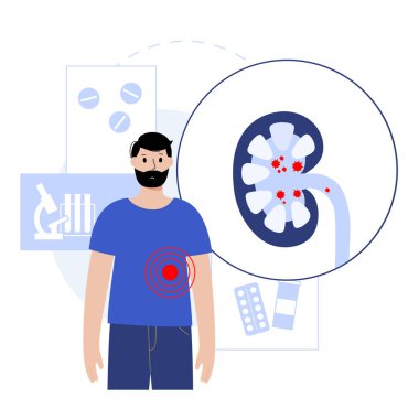 Böbrek taşı tedavisi. Extracorporeal şok dalgası litotripsi. Ameliyata karşı zararsız bir alternatif. ESWL konsepti. İdrarda vücuttan çıkan kum gibi düz bir vektör çizimi.