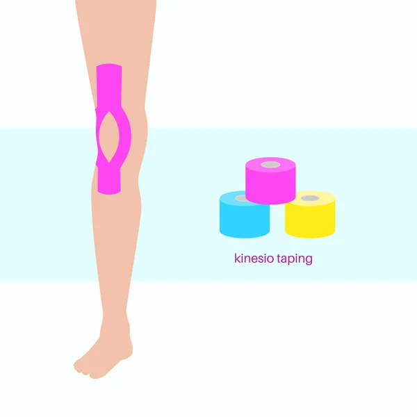 Elastic Therapeutic Tape Kinesiology Tape Human Knee Method Elastic Strip — Stock Vector
