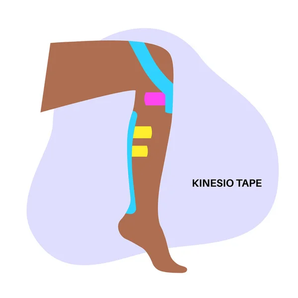 Elastic Therapeutic Tape Kinesiology Tape Human Knee Achilles Method Elastic — Stock Vector