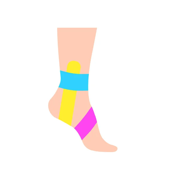 Elastic Therapeutic Tape Kinesiology Tape Human Ankle Method Elastic Strip — Stock Vector