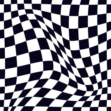 Psychedelic checkerboard or race flag. Visually striking design featuring black white colors. Trippy geometric shapes. Optical illusions, retro art, mesmerizing visual vintage vector illustration clipart