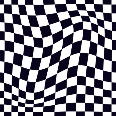 Psikedelik dama tahtası ya da yarış bayrağı. Siyah beyaz renkler içeren çarpıcı bir tasarım. Geometrik şekiller. Optik illüzyonlar, retro sanat, büyüleyici görsel vintage illüstrasyon