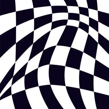 Psikedelik dama tahtası ya da yarış bayrağı. Siyah beyaz renkler içeren çarpıcı bir tasarım. Geometrik şekiller. Optik illüzyonlar, retro sanat, büyüleyici görsel vintage illüstrasyon