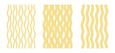 Erişte deseni koleksiyonu. İtalyan makarnası, Asyalı, Japon ya da Çin yemeği. Karışık erişte, tekstil ve ambalaj karışımları. Mutfak yaratıcılığı, yemek sanatı, mutfak dekorasyonu ilham vektörü illüstrasyonu