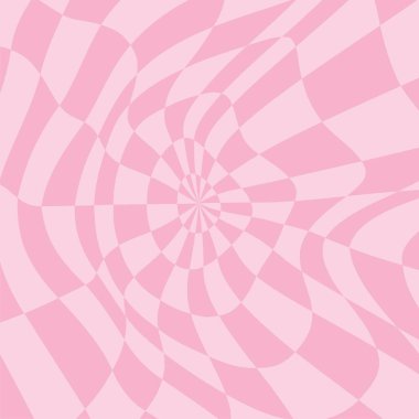 Pembe saykodelik dama tahtası deseni. Pastel gül renginde göz alıcı tasarım, garip geometrik şekiller. Optik illüzyonlar, kız tarzı, aşk kartı için sevgililer günü arka plan vektörü