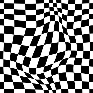 Psikedelik dama tahtası ya da yarış bayrağı. Siyah beyaz renkler içeren çarpıcı bir tasarım. Geometrik şekiller. Optik illüzyonlar, retro sanat, büyüleyici görsel vintage illüstrasyon