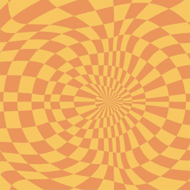 Psikedelik dama tahtası, mozaik süs. Pastel renkler içeren göz alıcı bir tasarım. Geometrik şekiller. Optik illüzyonlar, retro sanat, büyüleyici görsel vintage illüstrasyon