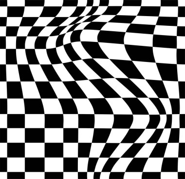 Psikedelik dama tahtası ya da yarış bayrağı. Siyah beyaz renkler içeren çarpıcı bir tasarım. Geometrik şekiller. Optik illüzyonlar, retro sanat, büyüleyici görsel vintage illüstrasyon