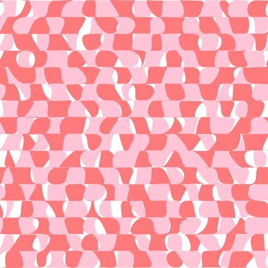 Pembe saykodelik dama tahtası deseni. Pastel gül renginde göz alıcı tasarım, garip geometrik şekiller. Optik illüzyonlar, kız tarzı, aşk kartı için sevgililer günü arka plan vektörü