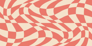 Psikedelik dama tahtası, mozaik süs. Pastel renkler içeren göz alıcı bir tasarım. Geometrik şekiller. Optik illüzyonlar, retro sanat, büyüleyici görsel vintage illüstrasyon