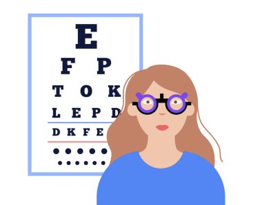 Göz ftalmik deneme çerçevesi, göz çizelgesi testi. Optometri incelemesi. Görüş hastalıkları, görüş kontrolü ve tedavi. Göz Hastalıkları Merkezi 'nde randevu. Kırılma hatası düzeltmesi düz vektör çizimi