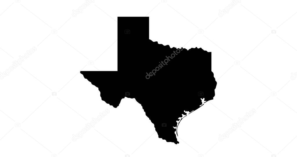 Texas state outline contour. South Central region of the United States silhouette map flat vector black icon illustration