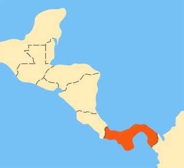 Panama ana hatlı posteri. Orta Amerika ülke sınırı siluet haritası düz vektör. Beyaz arkaplanda turuncu simge çizimi