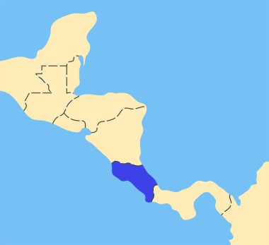 Kosta Rika ana hatlı poster. Orta Amerika ülke sınırı siluet haritası düz vektör. Beyaz arkaplanda mavi simge çizimi