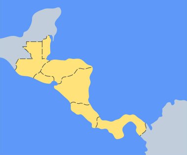 Orta Amerika ülkeleri haritası. Güneyde Guatemala, Belize, El Salvador ve Honduras ve kuzeyde Nikaragua, Kosta Rika ve Panama 'nın olduğu poster, düz vektör çizimi