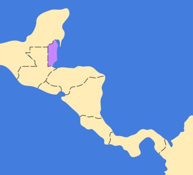 Orta Amerika ülkeleri haritası. Güneyde Guatemala, Belize, El Salvador ve Honduras ve kuzeyde Nikaragua, Kosta Rika ve Panama 'nın olduğu poster, düz vektör çizimi