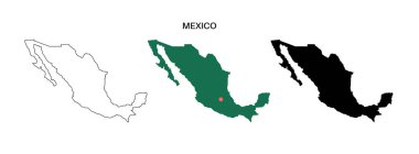 Meksika ana hatları posteri. Boş Kuzey Amerika ülke sınırı. Meksika siluet haritası düz vektör siyah resim beyaz arkaplan üzerinde