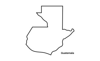 Guatemala ana hatlı posteri. Orta Amerika ülke sınırı siluet haritası düz vektör. Beyaz arkaplanda siyah çizgi resimleme