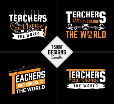 Yaratıcı öğretmenlik günü motivasyonu ve vektör şekilli klasik öğretmen tişörtü tasarımı paketi