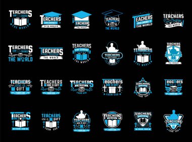 Yaratıcı öğretmenlik günü motivasyon ve vektör şekilli öğretmen t-shirt tasarımı mega demet