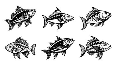Anabas balık silueti dizayn paketi beyaz arkaplanlı