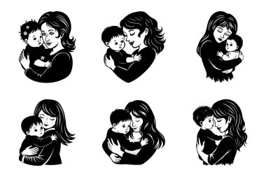 Ana ve çocuk silueti vektör biçiminde