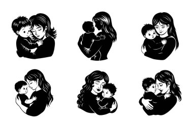 Ana ve çocuk silueti vektör biçiminde