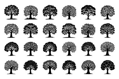 Vektör Klip Sanatı Biçiminde Ağaç Silueti Paketi