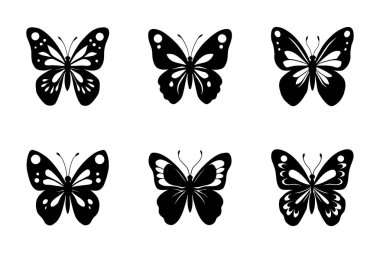 Kelebek silueti tasarım paketi beyaz arkaplan ile yaratıcı vektör klipsi sanatında ayarlandı