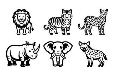 Beyaz arkaplan ile vektör biçimi klipsleme sanatında hayvanlar silueti demeti ayarlandı
