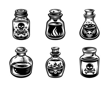 Yaratıcı vektör klipsi sanatında beyaz arkaplanlı kimyasal kavanoz siluet tasarımı paketi