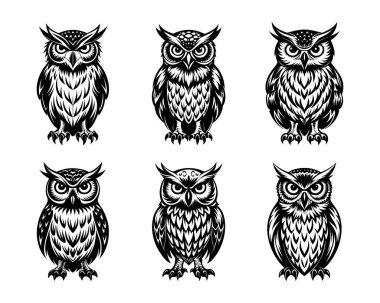 Owl silhouette bundle set in vector style clip art with white background clipart