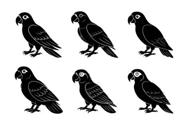 Vektör klipsi sanat tarzı Papağan siluet paketi beyaz arkaplan ile ayarlandı